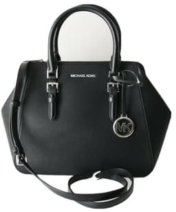 Michael Kors Charlotte Large Top Zip Satchel Black Crossbody Pebbled Leather thumbnail 1