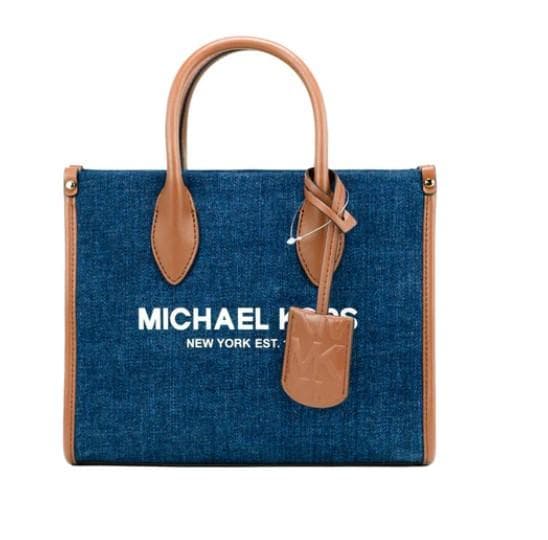 Michael Kors Mirella Small Indigo Canvas Top Zip Shopper Tote Crossbody Handbag