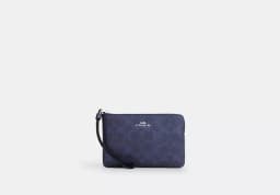 Coach Women's Small Corner Zip Wristlet in Signature Jacquard (Denim / Dark Denim) thumbnail 1