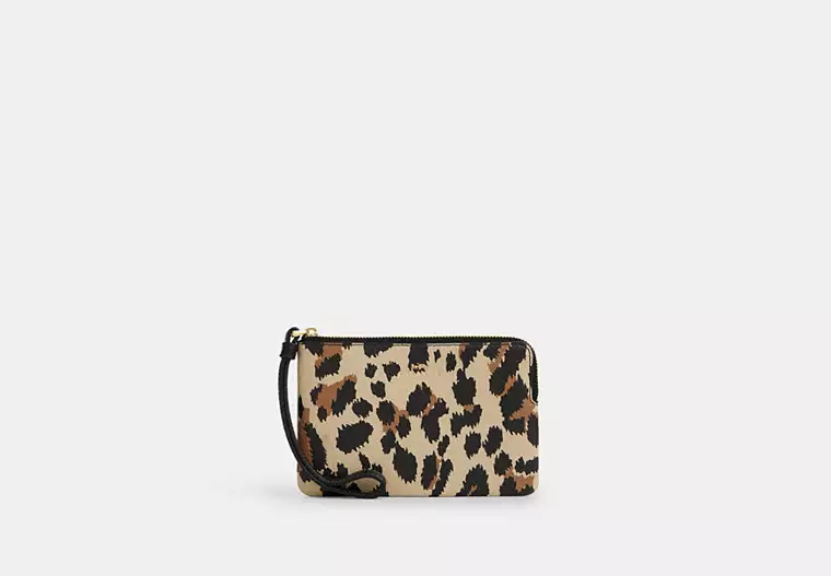 COACH Corner Zip Wristlet With Leopard Print