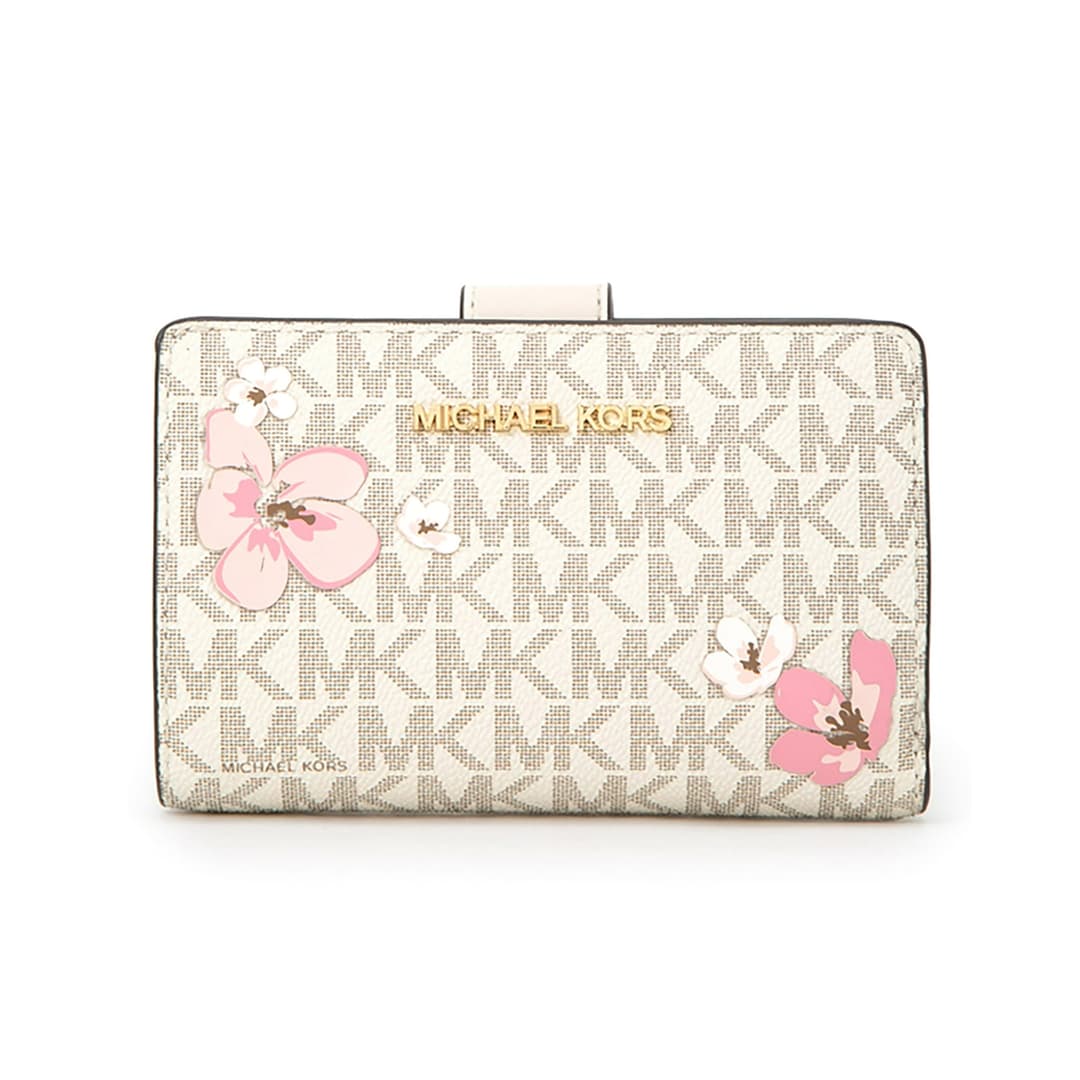 Michael Kors Women's Jet Set Medium Floral Embellished Signature Logo Bifold Wallet