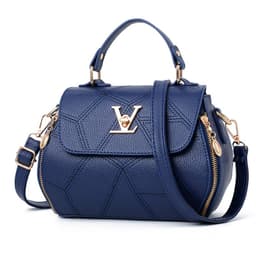 DARK BLUE V-WORD SQUARE HANDBAG