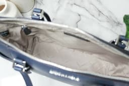 Michael Kors Charlotte Navy/Silver Leather Large Top Zip Tot
