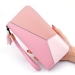 Women Mosaic Long Purse Wallet With Wrist Strap