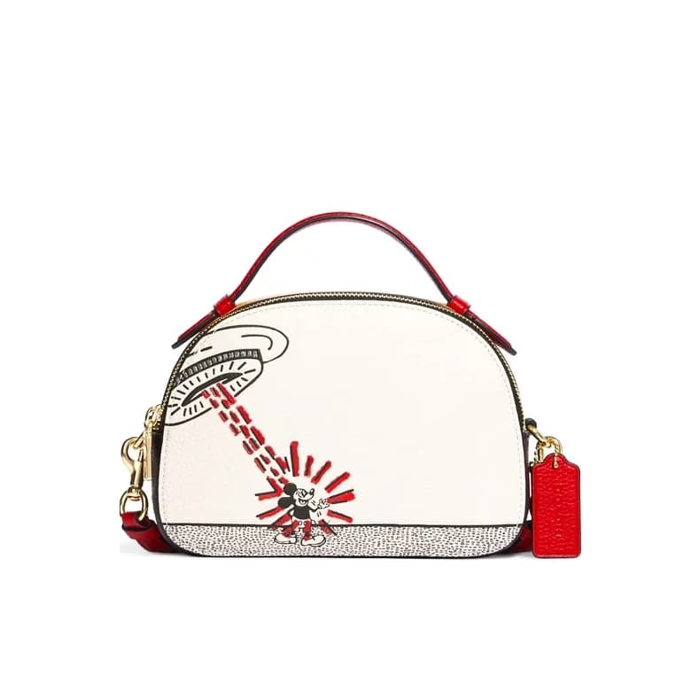 COACH Disney Mickey Mouse X Keith Haring Serena Gold/Chalk Multi Leather Satchel
