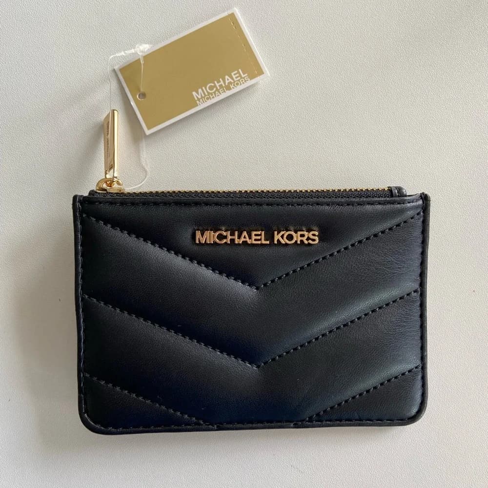 MICHAEL KORS Black Card Holder with Gold Accents