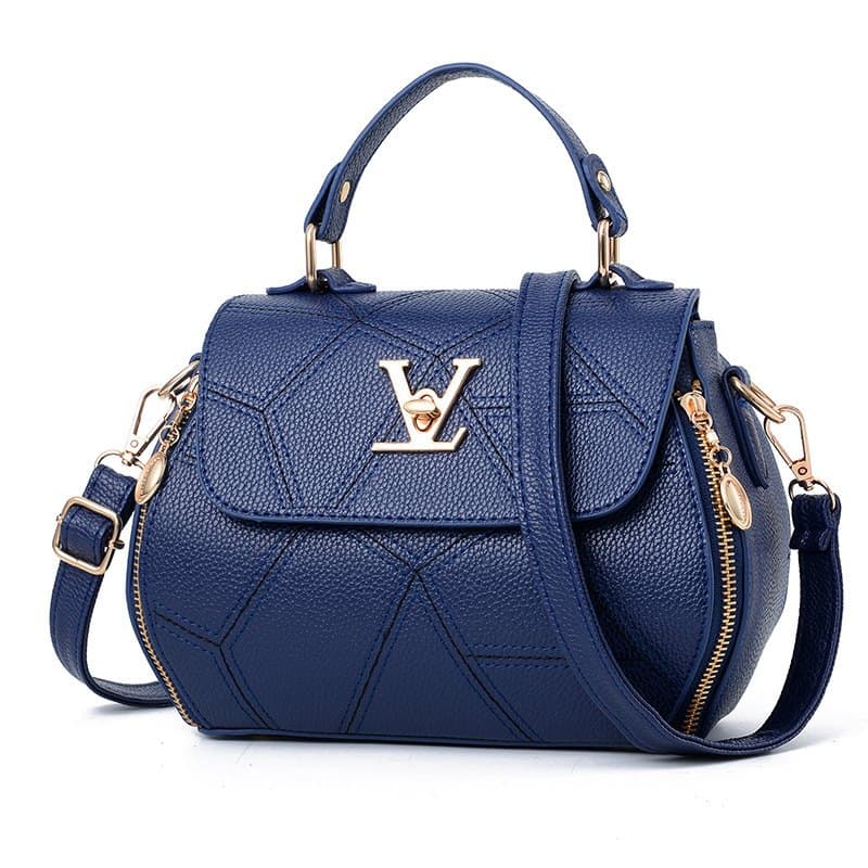 DARK BLUE V-WORD SQUARE HANDBAG