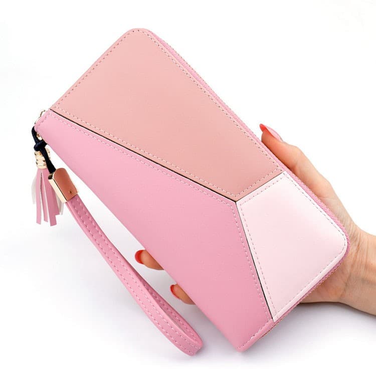 Women Mosaic Long Purse Wallet With Wrist Strap